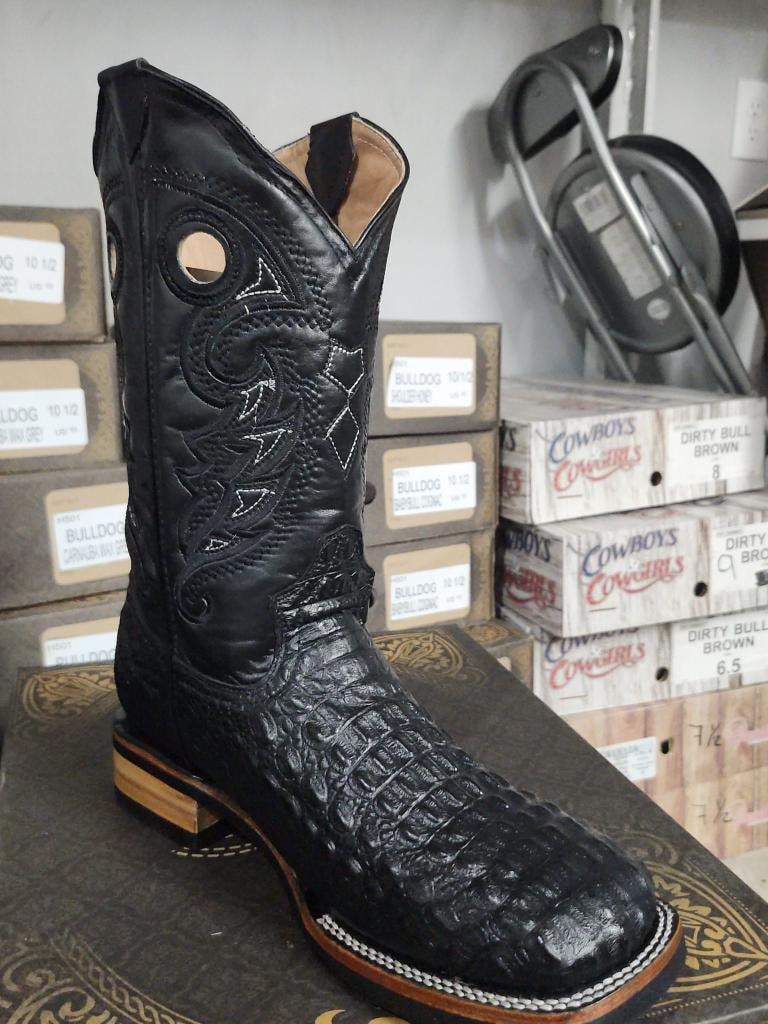 Black crocodile cowboy boot
