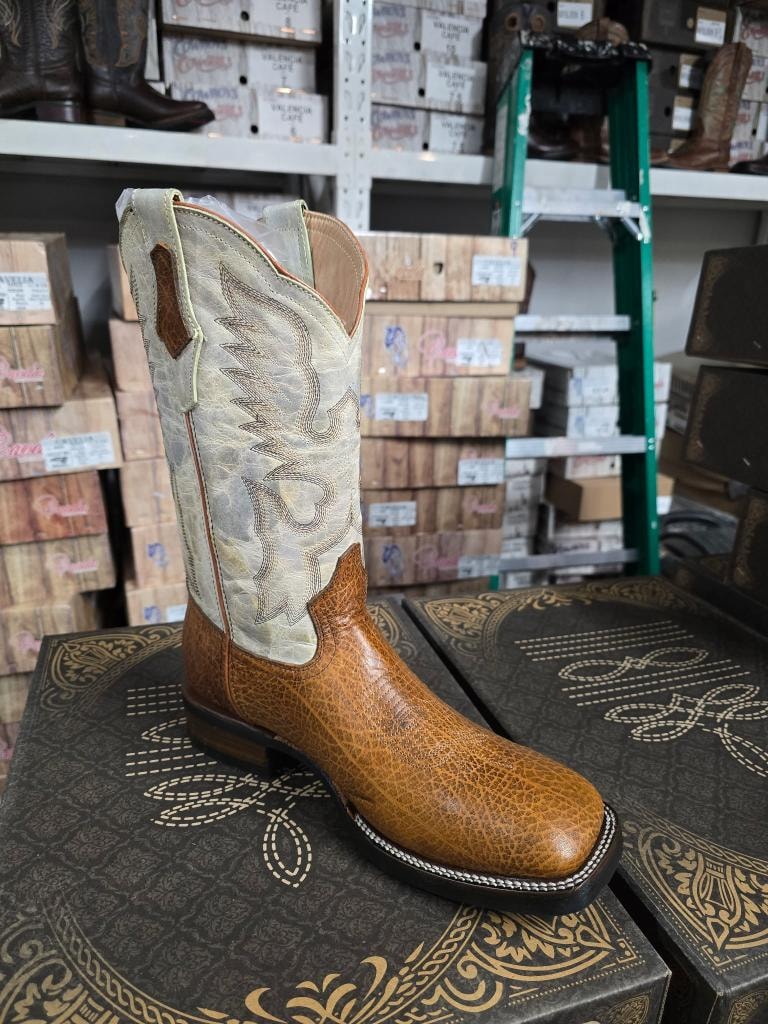 Tan cream leather western cowboy boot